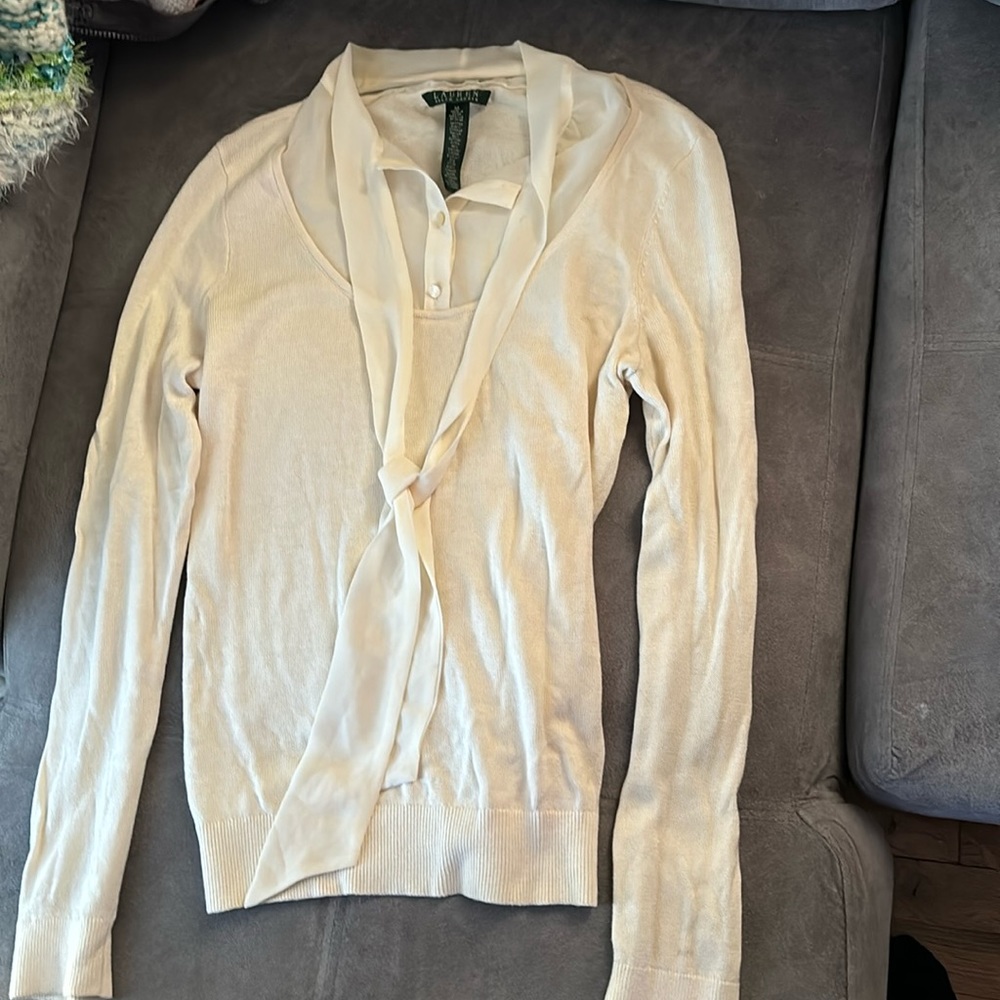 Ralph Lauren Shirt Blouse with tie front - Cream - Medium - good condition 🩷